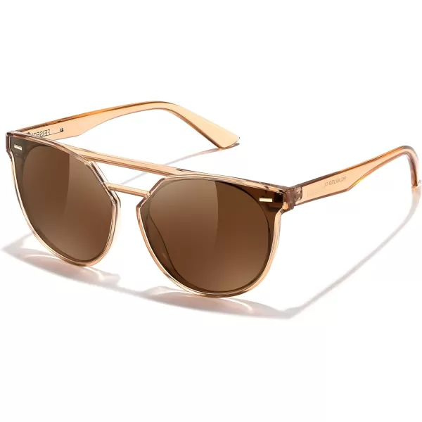 FEISEDY Vintage Cat Eye Sunglasses Polarized Round Aviator Trendy Oversized UV400 Sun Glasses B011906 Champagne  Tea