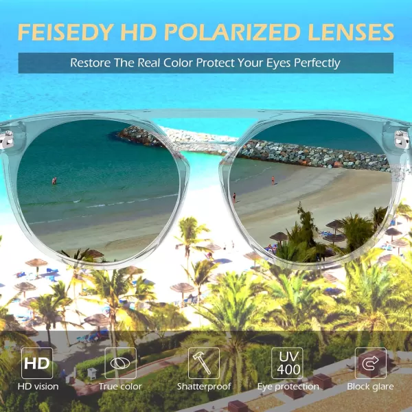 FEISEDY Vintage Cat Eye Sunglasses Polarized Round Aviator Trendy Oversized UV400 Sun Glasses B011907 Transparent  Pink Mirror