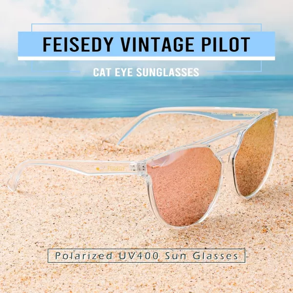 FEISEDY Vintage Cat Eye Sunglasses Polarized Round Aviator Trendy Oversized UV400 Sun Glasses B011907 Transparent  Pink Mirror