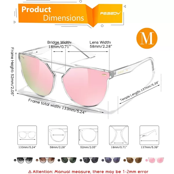 FEISEDY Vintage Cat Eye Sunglasses Polarized Round Aviator Trendy Oversized UV400 Sun Glasses B011907 Transparent  Pink Mirror