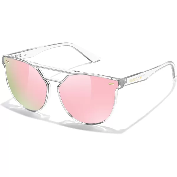 FEISEDY Vintage Cat Eye Sunglasses Polarized Round Aviator Trendy Oversized UV400 Sun Glasses B011907 Transparent  Pink Mirror