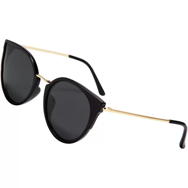 FEISEDY Vintage Polarized Cat Eye Sunglasses for Women Oversized Round Sunglasses Anti Glare B7000Black