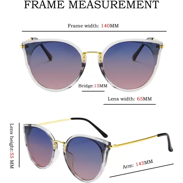 FEISEDY Vintage Polarized Cat Eye Sunglasses for Women Oversized Round Sunglasses Anti Glare B7000Bluepink Gradient