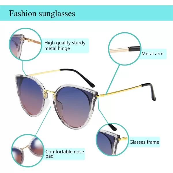 FEISEDY Vintage Polarized Cat Eye Sunglasses for Women Oversized Round Sunglasses Anti Glare B7000Bluepink Gradient