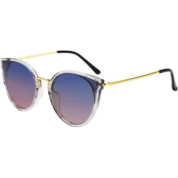 FEISEDY Vintage Polarized Cat Eye Sunglasses for Women Oversized Round Sunglasses Anti Glare B7000Bluepink Gradient
