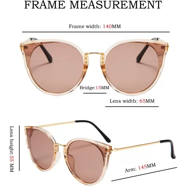 FEISEDY Vintage Polarized Cat Eye Sunglasses for Women Oversized Round Sunglasses Anti Glare B7000Champagne