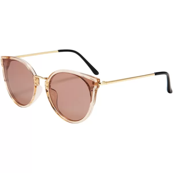 FEISEDY Vintage Polarized Cat Eye Sunglasses for Women Oversized Round Sunglasses Anti Glare B7000Champagne