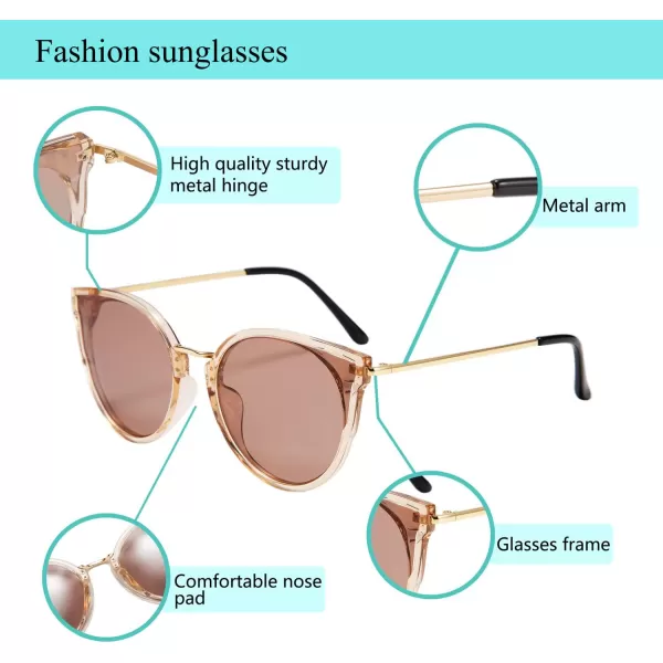 FEISEDY Vintage Polarized Cat Eye Sunglasses for Women Oversized Round Sunglasses Anti Glare B7000Champagne