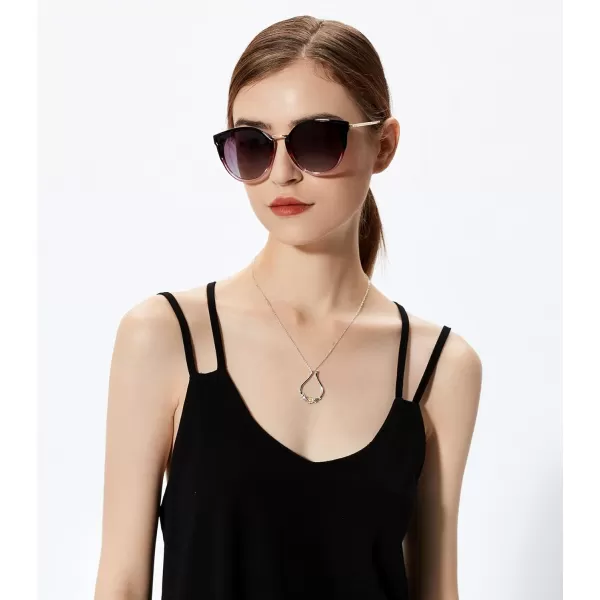 FEISEDY Vintage Polarized Cat Eye Sunglasses for Women Oversized Round Sunglasses Anti Glare B7000Gradual Purple