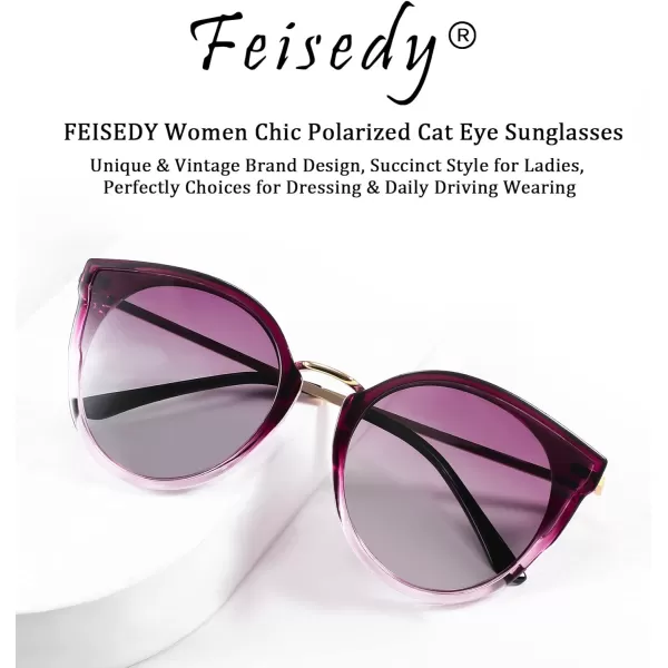 FEISEDY Vintage Polarized Cat Eye Sunglasses for Women Oversized Round Sunglasses Anti Glare B7000Gradual Purple