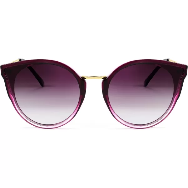 FEISEDY Vintage Polarized Cat Eye Sunglasses for Women Oversized Round Sunglasses Anti Glare B7000Gradual Purple