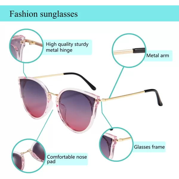 FEISEDY Vintage Polarized Cat Eye Sunglasses for Women Oversized Round Sunglasses Anti Glare B7000Greypink Gradient