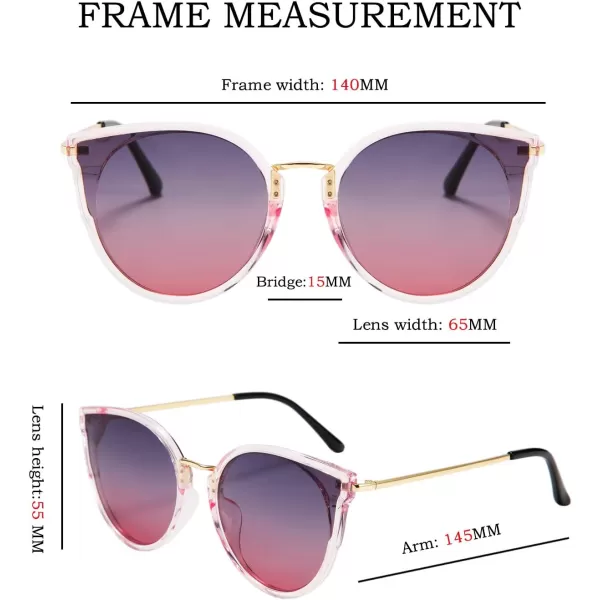 FEISEDY Vintage Polarized Cat Eye Sunglasses for Women Oversized Round Sunglasses Anti Glare B7000Greypink Gradient