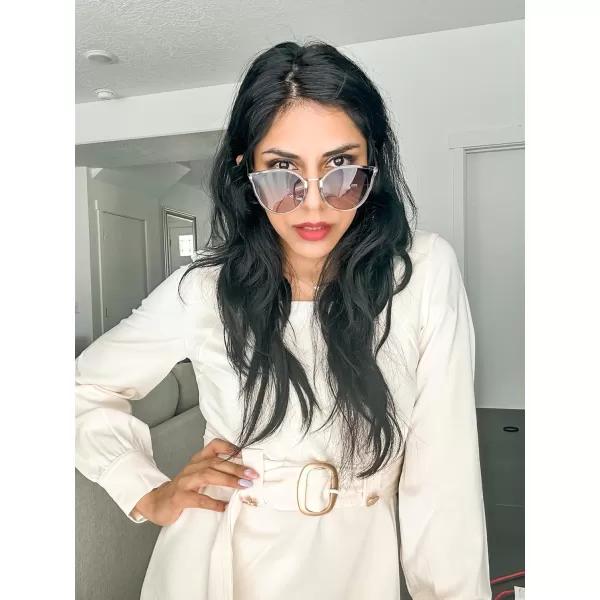 FEISEDY Vintage Polarized Cat Eye Sunglasses for Women Oversized Round Sunglasses Anti Glare B7000Greypink Gradient