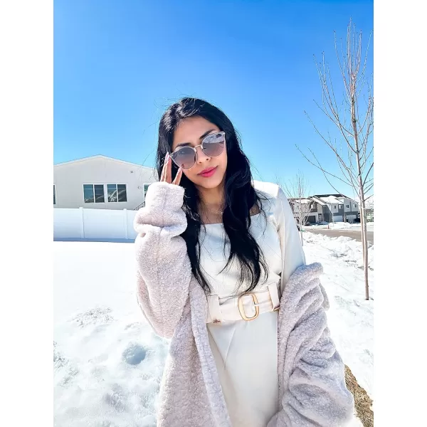 FEISEDY Vintage Polarized Cat Eye Sunglasses for Women Oversized Round Sunglasses Anti Glare B7000Greypink Gradient