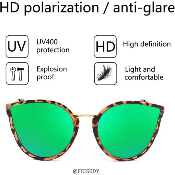 FEISEDY Vintage Polarized Cat Eye Sunglasses for Women Oversized Round Sunglasses Anti Glare B7000Leopard