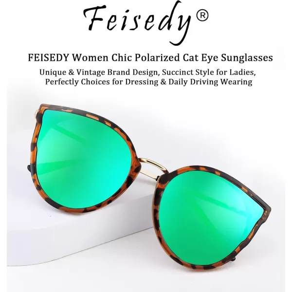 FEISEDY Vintage Polarized Cat Eye Sunglasses for Women Oversized Round Sunglasses Anti Glare B7000Leopard