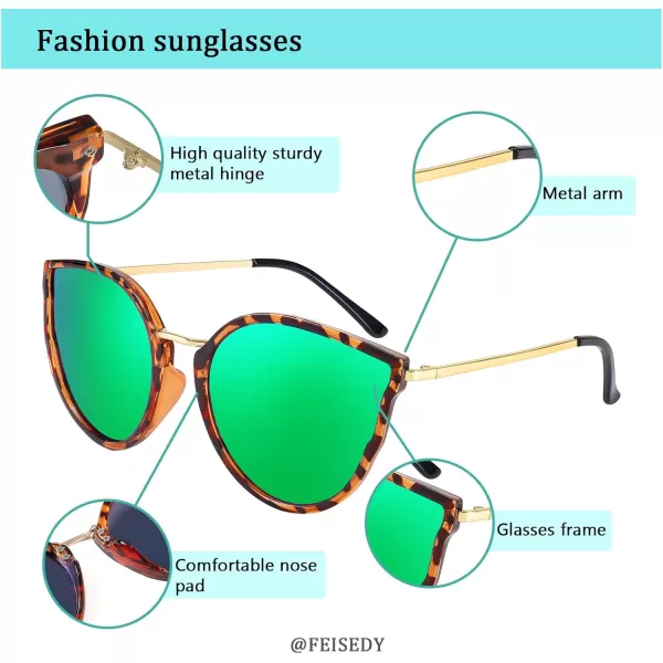FEISEDY Vintage Polarized Cat Eye Sunglasses for Women Oversized Round Sunglasses Anti Glare B7000Leopard