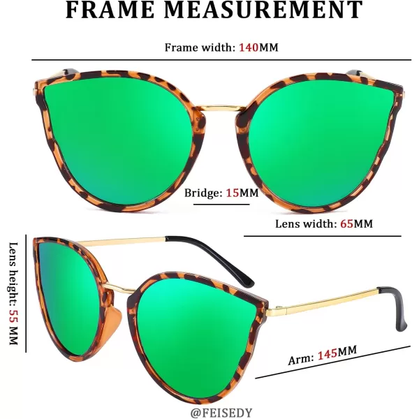 FEISEDY Vintage Polarized Cat Eye Sunglasses for Women Oversized Round Sunglasses Anti Glare B7000Leopard