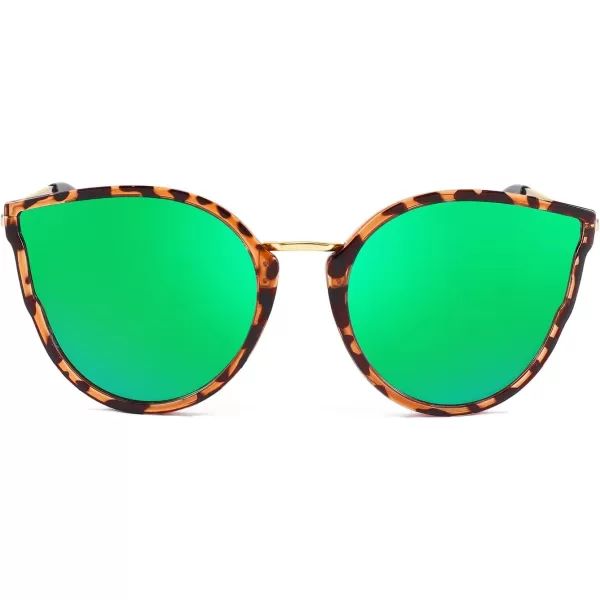 FEISEDY Vintage Polarized Cat Eye Sunglasses for Women Oversized Round Sunglasses Anti Glare B7000Leopard