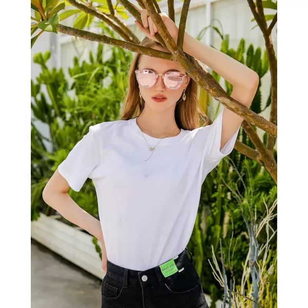 FEISEDY Vintage Polarized Cat Eye Sunglasses for Women Oversized Round Sunglasses Anti Glare B7000Pink Mirrored