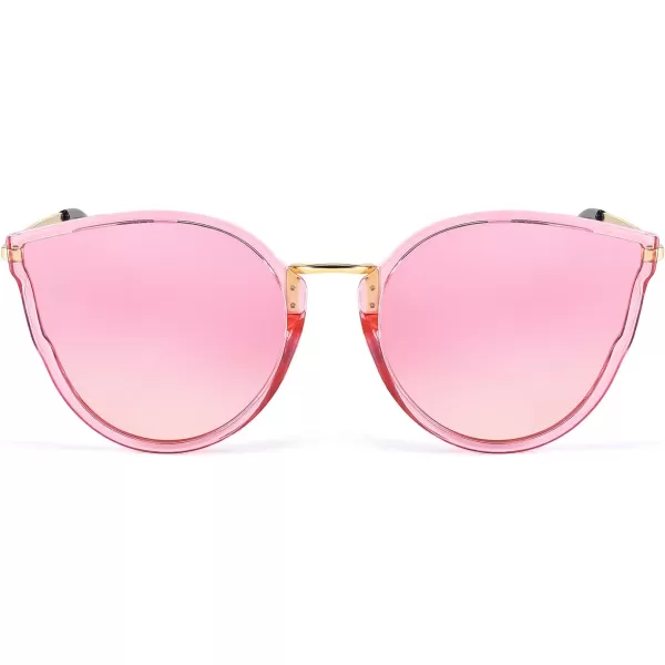 FEISEDY Vintage Polarized Cat Eye Sunglasses for Women Oversized Round Sunglasses Anti Glare B7000Pink Mirrored