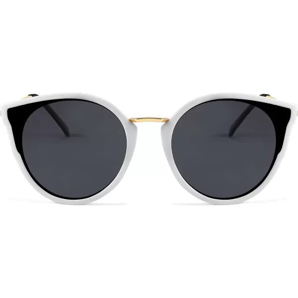 FEISEDY Vintage Polarized Cat Eye Sunglasses for Women Oversized Round Sunglasses Anti Glare B7000White