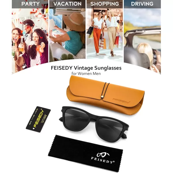 FEISEDY Vintage Polarized Sunglasses for Women Men Classic Square Trendy TR Frame Designer Shades B0176Black  Grey