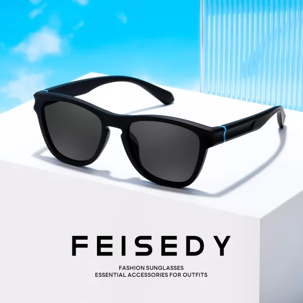 FEISEDY Vintage Polarized Sunglasses for Women Men Classic Square Trendy TR Frame Designer Shades B0176Black  Grey
