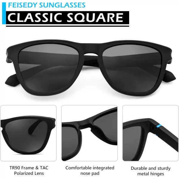 FEISEDY Vintage Polarized Sunglasses for Women Men Classic Square Trendy TR Frame Designer Shades B0176Black  Grey