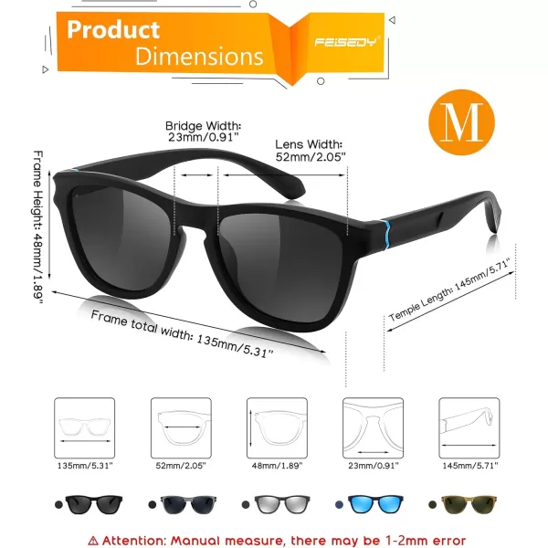 FEISEDY Vintage Polarized Sunglasses for Women Men Classic Square Trendy TR Frame Designer Shades B0176Black  Grey