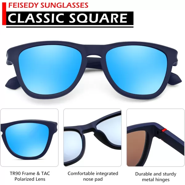 FEISEDY Vintage Polarized Sunglasses for Women Men Classic Square Trendy TR Frame Designer Shades B0176Blue Mirror