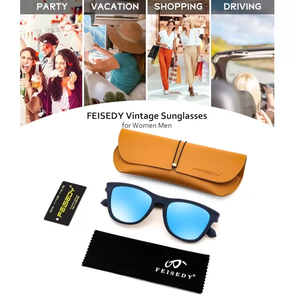 FEISEDY Vintage Polarized Sunglasses for Women Men Classic Square Trendy TR Frame Designer Shades B0176Blue Mirror