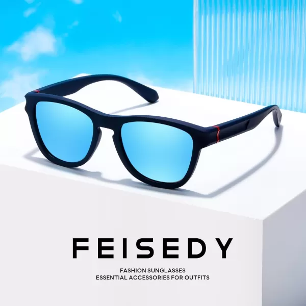 FEISEDY Vintage Polarized Sunglasses for Women Men Classic Square Trendy TR Frame Designer Shades B0176Blue Mirror