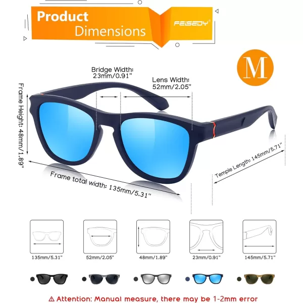 FEISEDY Vintage Polarized Sunglasses for Women Men Classic Square Trendy TR Frame Designer Shades B0176Blue Mirror