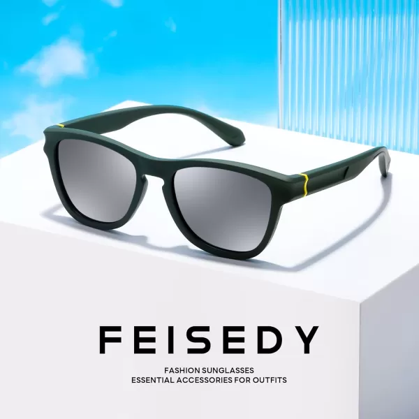FEISEDY Vintage Polarized Sunglasses for Women Men Classic Square Trendy TR Frame Designer Shades B0176Green  Sliver