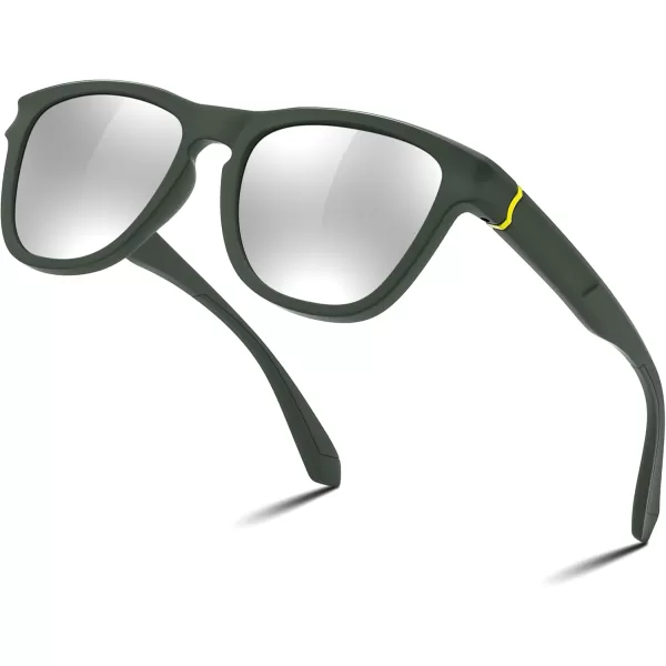 FEISEDY Vintage Polarized Sunglasses for Women Men Classic Square Trendy TR Frame Designer Shades B0176Green  Sliver