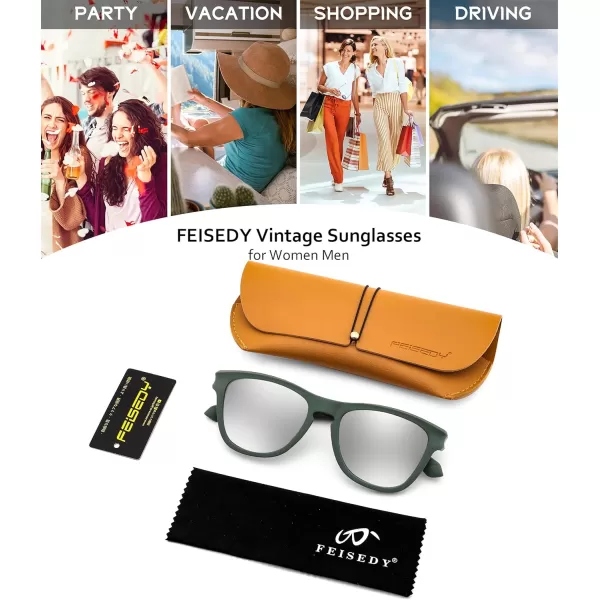 FEISEDY Vintage Polarized Sunglasses for Women Men Classic Square Trendy TR Frame Designer Shades B0176Green  Sliver