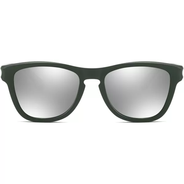 FEISEDY Vintage Polarized Sunglasses for Women Men Classic Square Trendy TR Frame Designer Shades B0176Green  Sliver