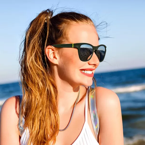 FEISEDY Vintage Polarized Sunglasses for Women Men Classic Square Trendy TR Frame Designer Shades B0176Green  Sliver