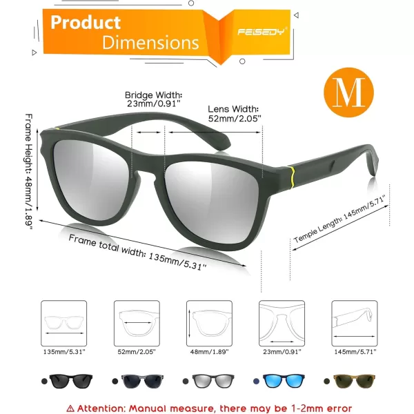 FEISEDY Vintage Polarized Sunglasses for Women Men Classic Square Trendy TR Frame Designer Shades B0176Green  Sliver