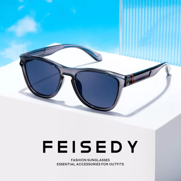 FEISEDY Vintage Polarized Sunglasses for Women Men Classic Square Trendy TR Frame Designer Shades B0176Transparent Grey  Blue