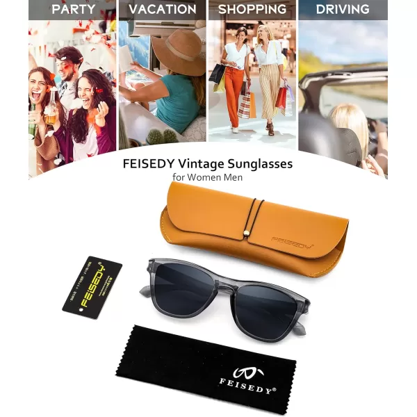 FEISEDY Vintage Polarized Sunglasses for Women Men Classic Square Trendy TR Frame Designer Shades B0176Transparent Grey  Blue