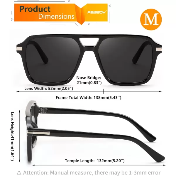 FEISEDY Vintage Square Aviator Sunglasses Women Men Fashion Retro 70s Frame Sun Glasses Shades B0179Black  Grey