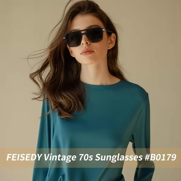 FEISEDY Vintage Square Aviator Sunglasses Women Men Fashion Retro 70s Frame Sun Glasses Shades B0179Black  Grey
