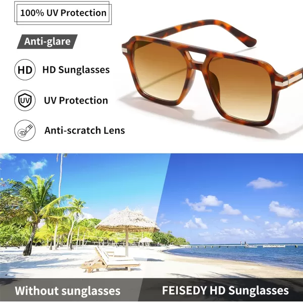 FEISEDY Vintage Square Aviator Sunglasses Women Men Fashion Retro 70s Frame Sun Glasses Shades B0179Tortoise  Gradual Tea