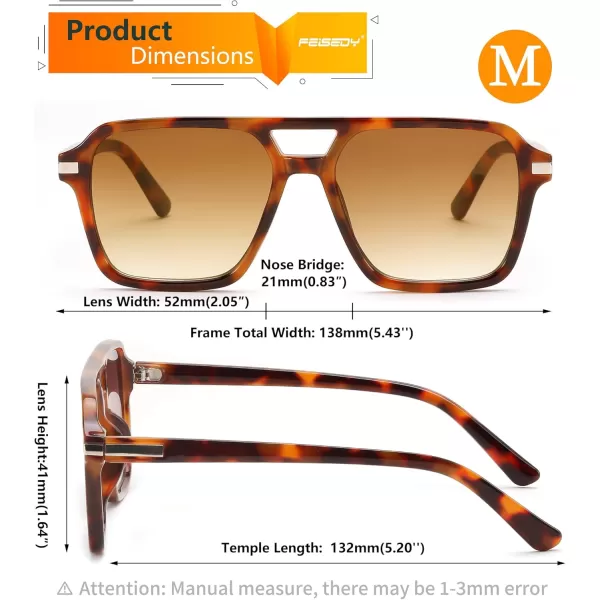 FEISEDY Vintage Square Aviator Sunglasses Women Men Fashion Retro 70s Frame Sun Glasses Shades B0179Tortoise  Gradual Tea
