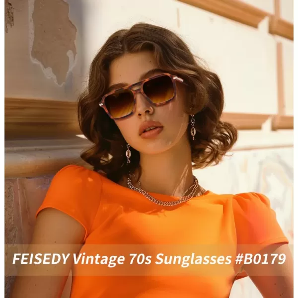 FEISEDY Vintage Square Aviator Sunglasses Women Men Fashion Retro 70s Frame Sun Glasses Shades B0179Tortoise  Gradual Tea