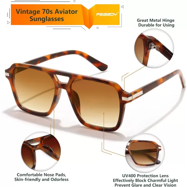 FEISEDY Vintage Square Aviator Sunglasses Women Men Fashion Retro 70s Frame Sun Glasses Shades B0179Tortoise  Gradual Tea