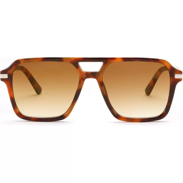 FEISEDY Vintage Square Aviator Sunglasses Women Men Fashion Retro 70s Frame Sun Glasses Shades B0179Tortoise  Gradual Tea